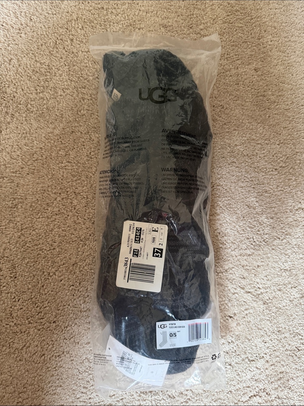UGG Women’s Black Casual Crew Sock Slipper - Packaged Pair